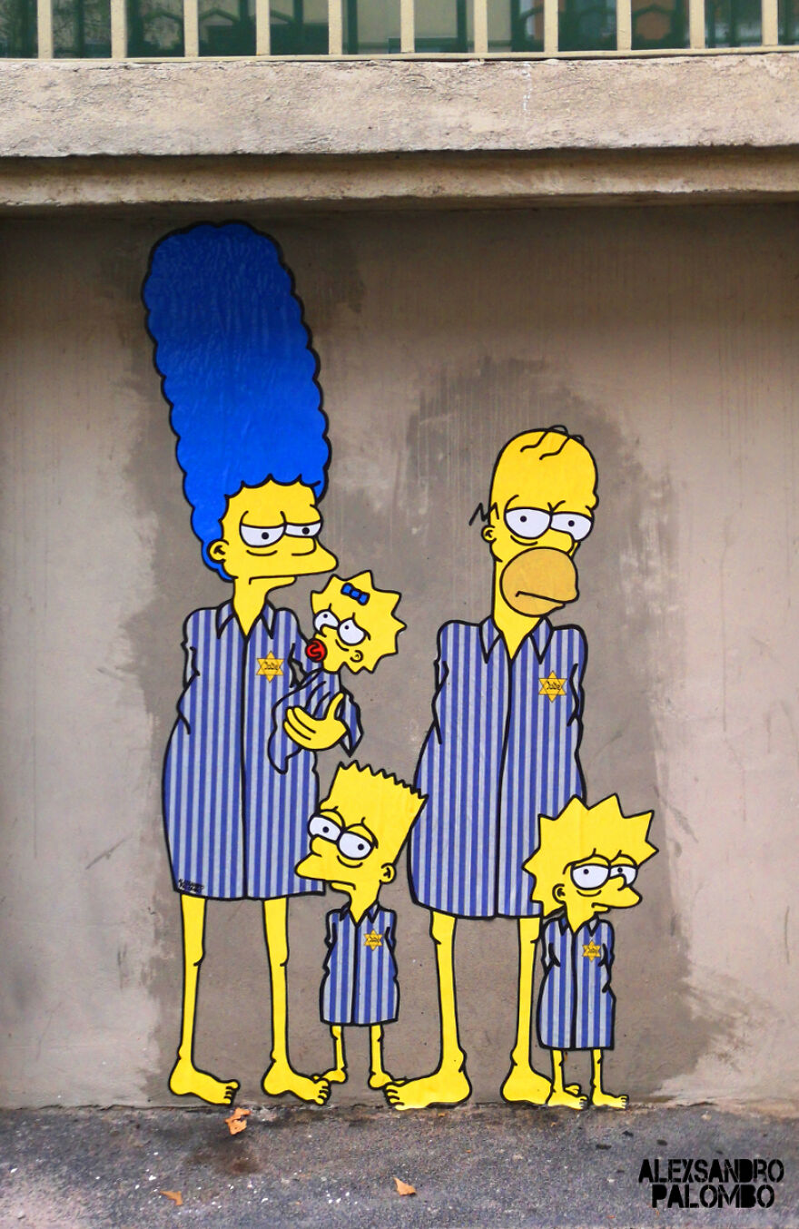 The Simpsons Holocaust Mural Was Targeted By 'Anti-Semitic' Vandalists At Shoah Memorial Museum In Milan (9 Pics)