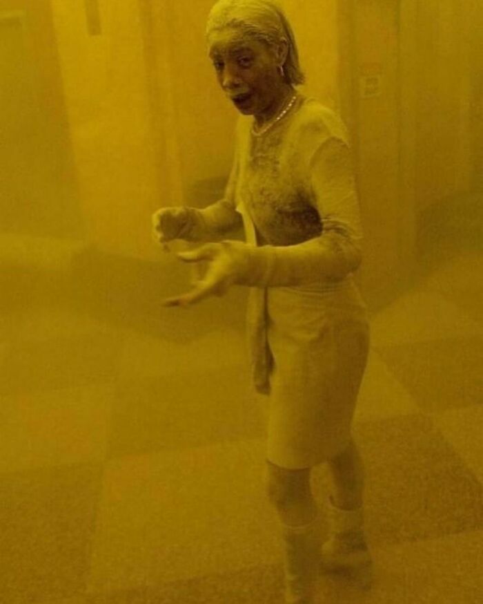 28-Year-Old Marcy Borders, Who Worked At The Bank Of America Located In The World Trade Center And Survived Its Collapse, Is Photographed Completely Covered In Dust