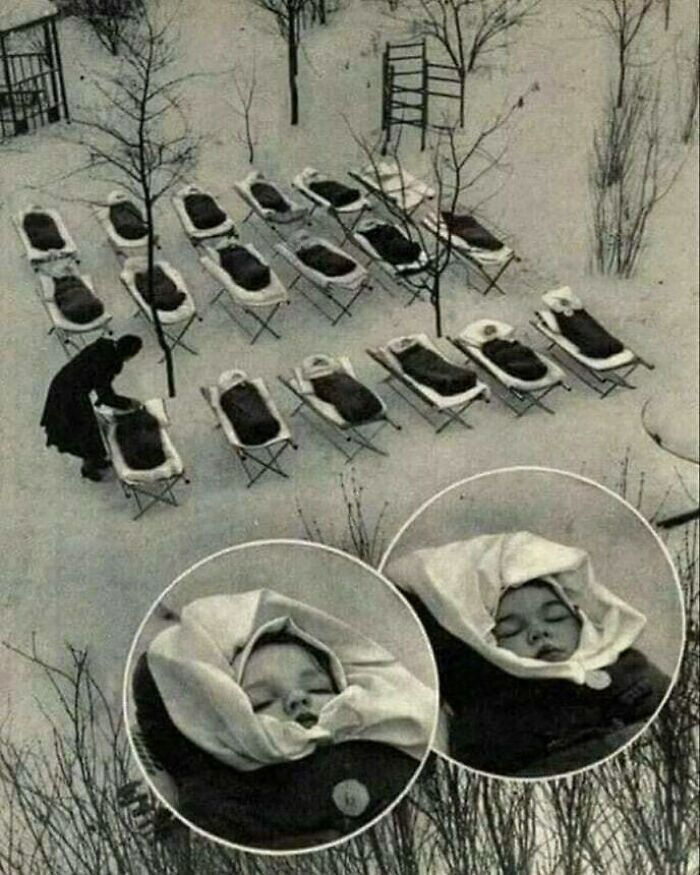 Winter Proofing New Russian Babies, Moscow, 1958. They Believe That The Cold, Fresh Air Boosts Their Immune System And Allows Them To Sleep Longer