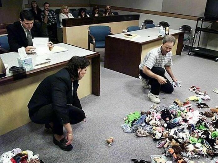 A Divorced Couple Dividing Up Their Beanie Baby Collection In Court, 1990s