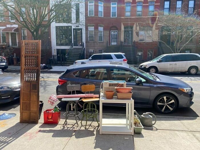 Haul!!! Putting Out A Ton Of Stuff At 613 Halsey St In Bed Stuy — Antique Pantry Brownstone Pantry Doors, Stools, An Ac, Some Spray Paint, Planters 