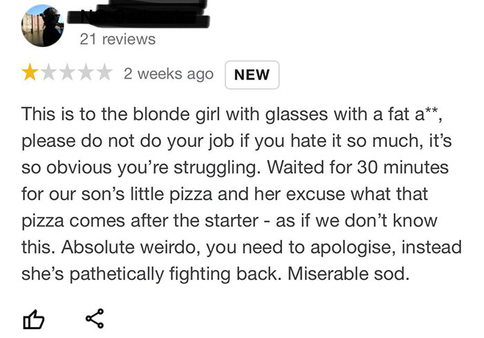 A Review Written About A 15-Year-Old Server At My Work Place. This Guy Was In His 50's And Made Her Cry In The Middle Of The Restaurant