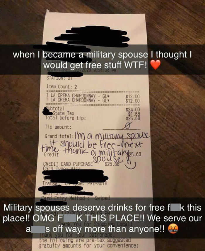 This Military Spouse Was Demanding To Have Her Next Meal For Free