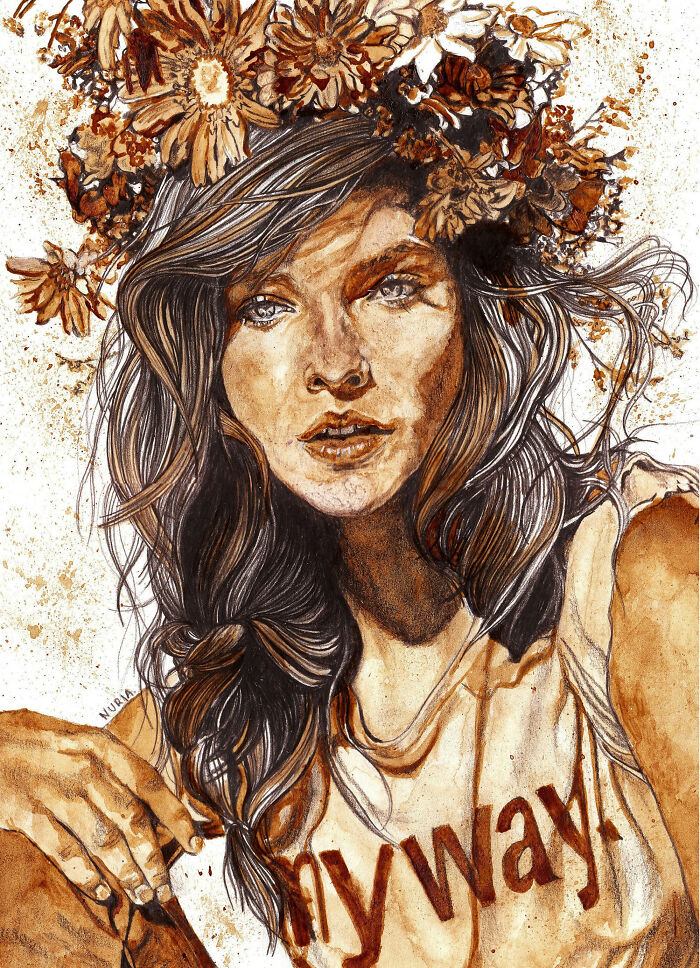 "Flower Crown #1" Was The First Piece I Did Using Coffee Back In 2015