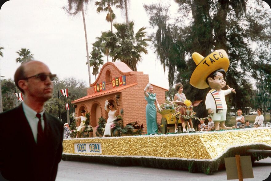 Taco Bell Float At Chasco Fiesta Street Parade, New Port Richey, Fl, 1967