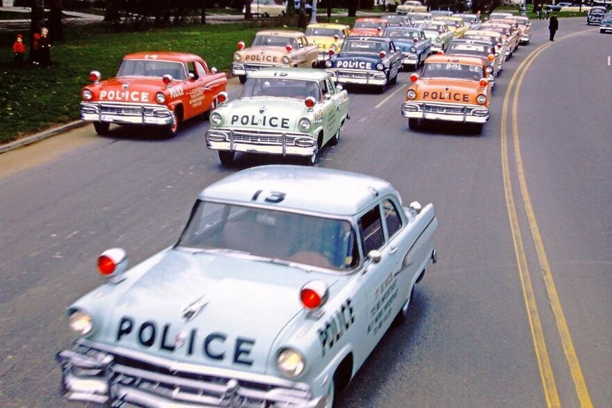 Colored Police Cars In Dearborn, Michigan, 1956