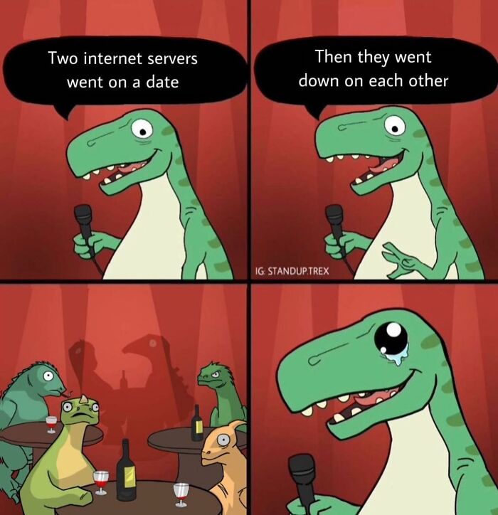 Meet Standup T Rex, The Dino Trying To Make His Audience Laugh At His Bad Jokes