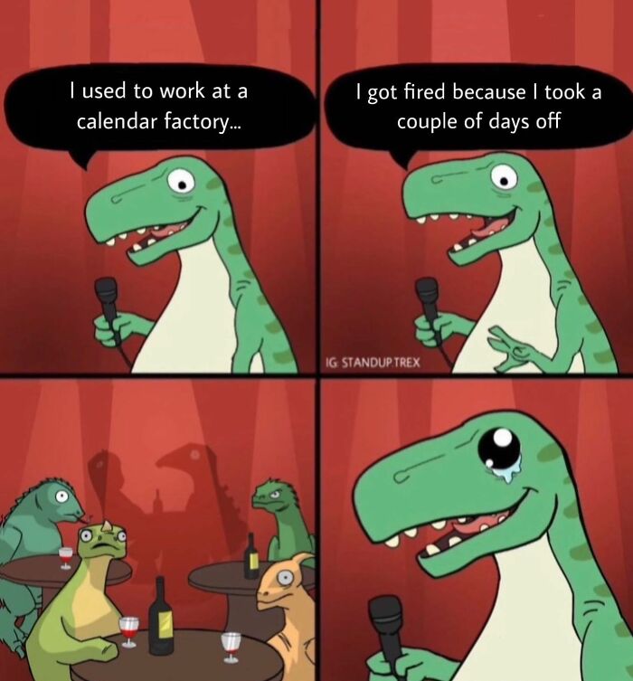 Meet Standup T Rex, The Dino Trying To Make His Audience Laugh At His Bad Jokes