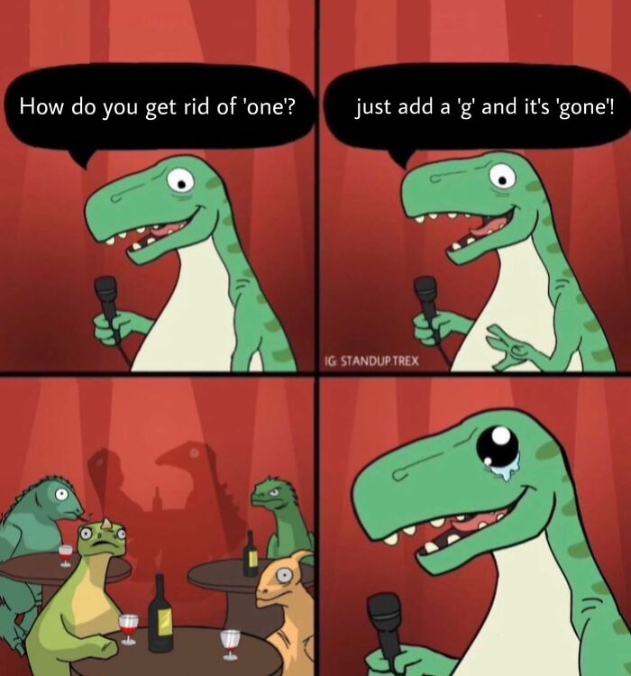 Meet Standup T Rex, The Dino Trying To Make His Audience Laugh At His Bad Jokes
