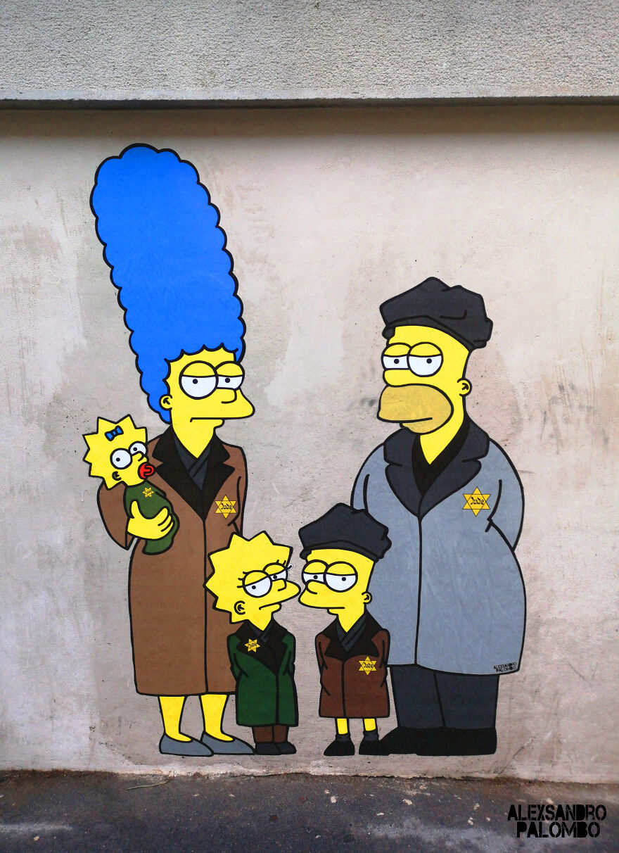 The Simpsons Holocaust Mural Was Targeted By 'Anti-Semitic' Vandalists At Shoah Memorial Museum In Milan (9 Pics)