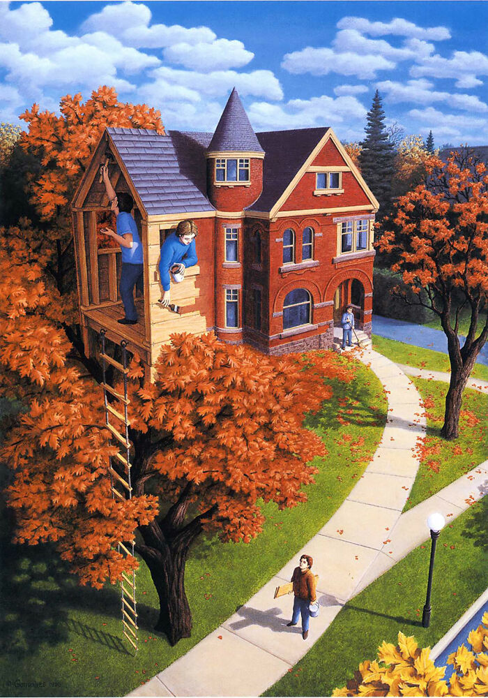 Casa del árbol en otoño