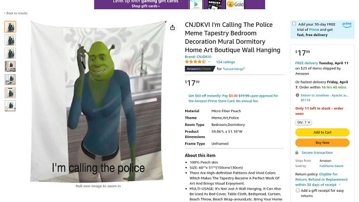 Cursed Shrek Calling Police Pillow?