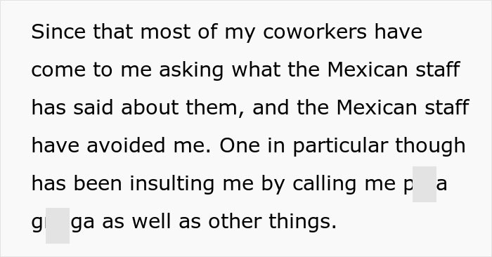 Workplace Drama Arises After Mexican Workers Mistakenly Assume Their New Coworker Doesn't Understand Spanish, Start Badmouthing Her Workplace Drama Arises After Mexican Workers Mistakenly Assume Their New Coworker Doesn't Understand Spanish, Start Badmouthing Her