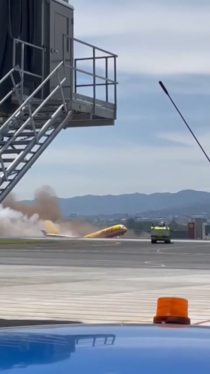 DHL Boeing 757 Cargo Jet Breaking Into Two After Skidding Off The Runway