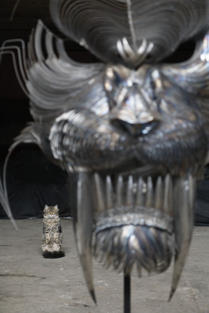 I Made Jaguar, Saber-Tooth Tiger And Lion Sculpture With Hammered Steel (11 Pics)