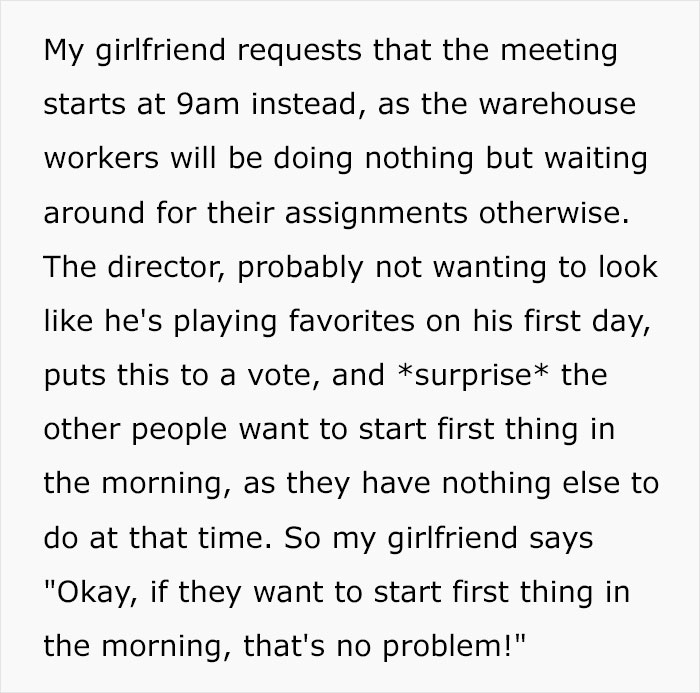 New Director Hosts A Meeting At 8 AM, Despite The Line Manager's Warnings Regarding The Process, Causing Production To Stall New Director Hosts A Meeting At 8 AM, Despite The Line Manager's Warnings Regarding The Process, Causing Production To Stall