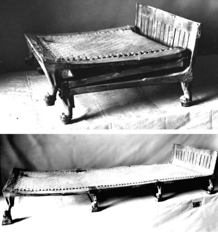 A Three-Fold Bed Found In Tutankhamun’s Tomb In The Valley Of The Kings, Luxor, Egypt. It’s Believed To Be The First Of Its Kind, And Highly Sophisticated For Its Time. The Bed Folded Up Into A Z-Shape, Making It Compact And Easy To Transport