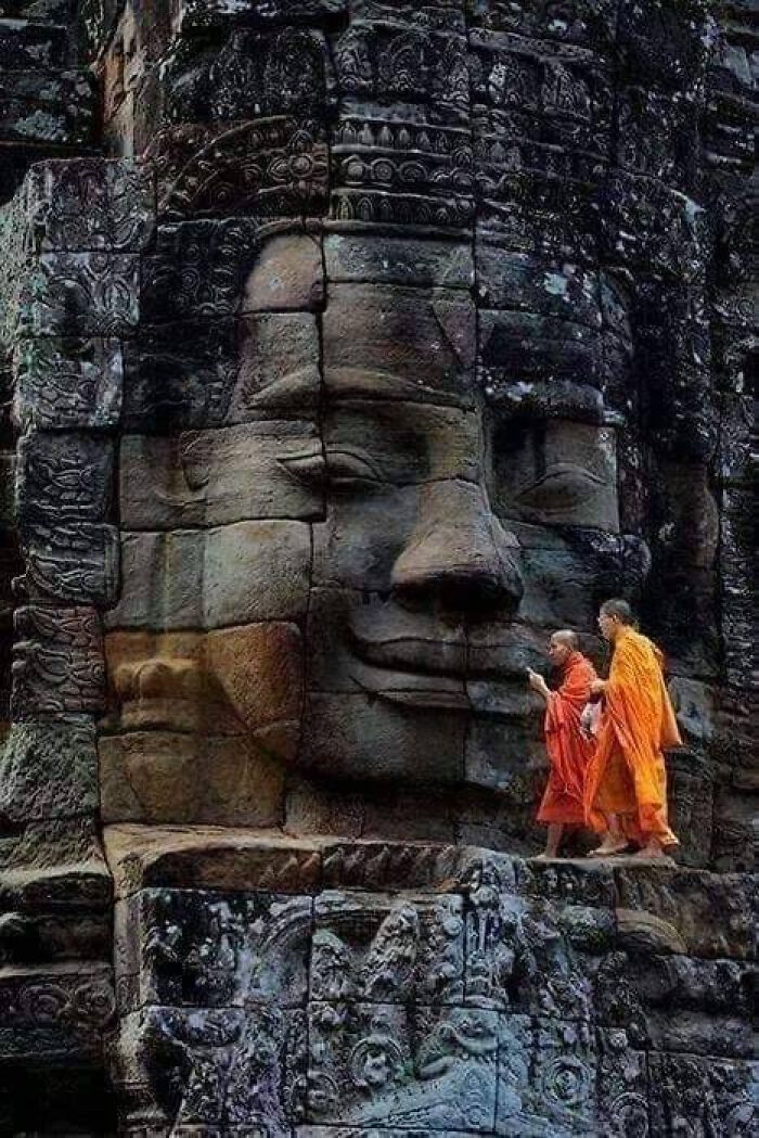 A 12th Century Ce; Bayon Temple, One Of More Famous, Popular And Beautiful Of Structures In Angkor Wat Archaeological Park, Cambodia
