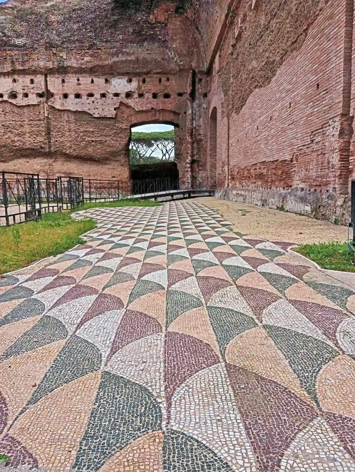 Roman Mosaic Floor From Caracalla's Baths (Terme Di Caracalla) In Rome, Italy