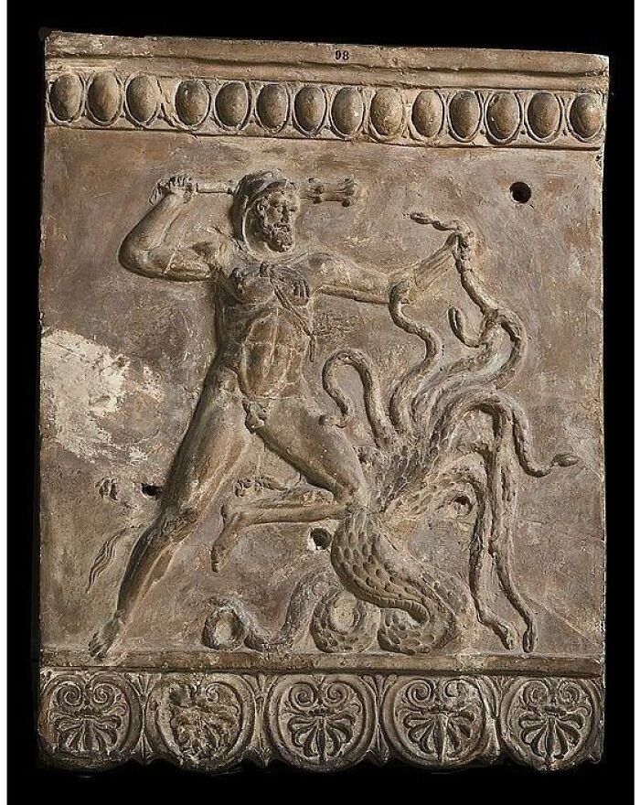Campana Relief With Hercules Fighting The Lernean Hydra. Period: Roman. Date: 50 Bc.-Ad. 50. Medium: Fired Clay