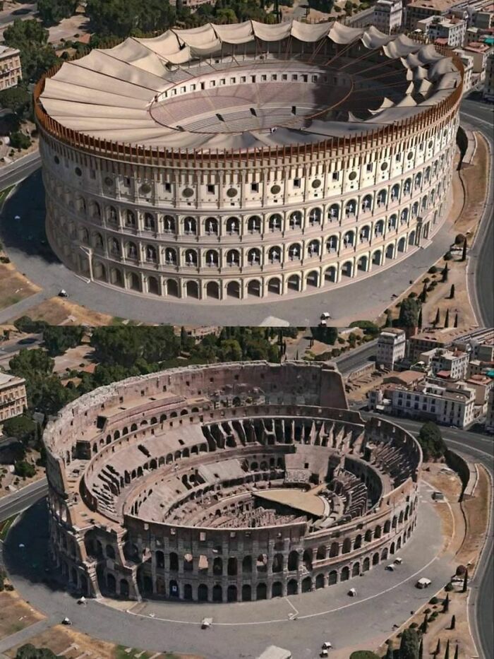 Then vs. Now : Colosseum, Also Called Flavian Amphitheatre, Giant Amphitheatre Built In Rome Under Flavian Emperors