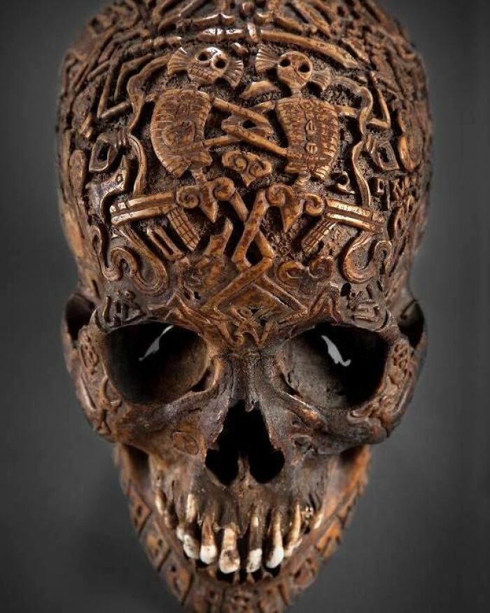 Cráneo tibetano tallado de 300 años de antigüedad