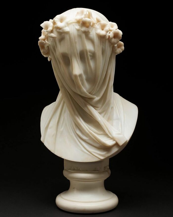 "Dama con velo" (Busto) Por Raffaelo Monti, 1860. Mármol