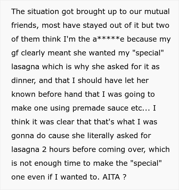 Woman Mocks GF’s Signature Lasagna, Gets Insulted After She Serves Her A Premade One The Next Time Woman Mocks GF’s Signature Lasagna, Gets Insulted After She Serves Her A Premade One The Next Time