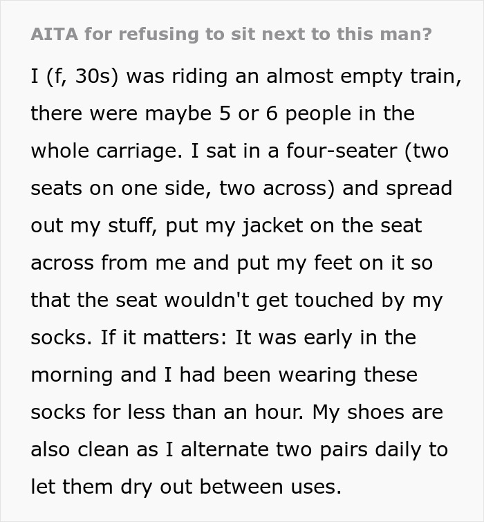 Woman On An Almost Empty Train Gets Labeled A Jerk By A Man For Refusing To Move Her Stuff So He Could Sit Next To Her For The Second Time Woman On An Almost Empty Train Gets Labeled A Jerk By A Man For Refusing To Move Her Stuff So He Could Sit Next To Her For The Second Time