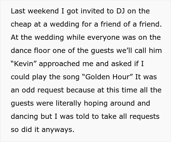 Wedding DJ Spots A Proposal About To Happen On The Dance Floor, Changes The Song To Ruin It, Later Wonders If He Did The Right Thing