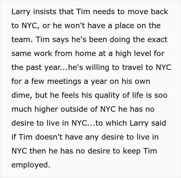 Boss Tells Senior Programmer To Move Back To NYC For Work, So He Quits, And The Company Quickly Realizes How Essential He Was Boss Tells Senior Programmer To Move Back To NYC For Work, So He Quits, And The Company Quickly Realizes How Essential He Was
