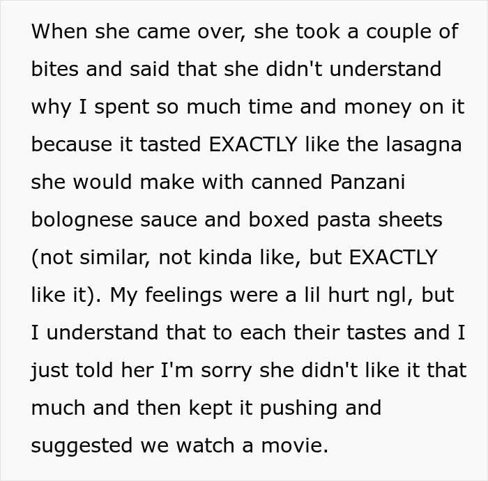 Woman Mocks GF’s Signature Lasagna, Gets Insulted After She Serves Her A Premade One The Next Time Woman Mocks GF’s Signature Lasagna, Gets Insulted After She Serves Her A Premade One The Next Time