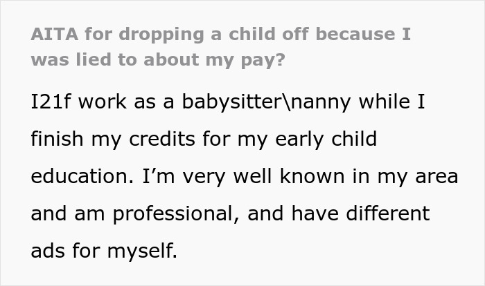 21 Y.O. Professional Babysitter Gets Manipulated Into Changing The Price ‘For Family’, Drops The Child At Another Relative's