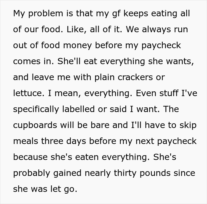 "She'll Leave Me With Plain Crackers": Guy Has To Go Hungry Because His Unemployed GF Eats Everything, He Finally Snaps