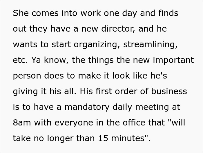 New Director Hosts A Meeting At 8 AM, Despite The Line Manager's Warnings Regarding The Process, Causing Production To Stall New Director Hosts A Meeting At 8 AM, Despite The Line Manager's Warnings Regarding The Process, Causing Production To Stall