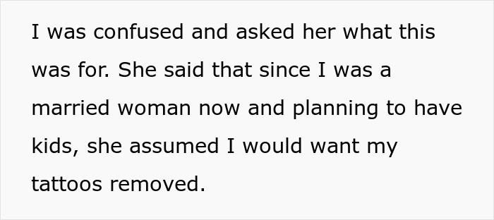 Text about a $500 gift for tattoo removal, with expectations of family planning.