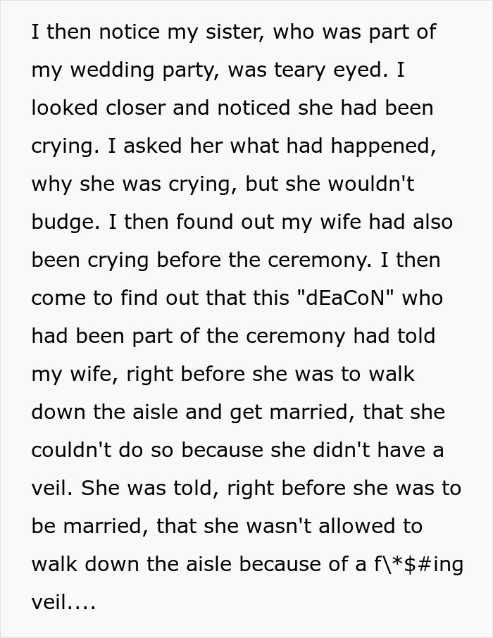 “In Fact, I Took Three Trips To That Church”: Guy Comes Back After Honeymoon, Gets Deacon Fired For Making His Wife And Sister Cry On His Wedding Day “In Fact, I Took Three Trips To That Church”: Guy Comes Back After Honeymoon, Gets Deacon Fired For Making His Wife And Sister Cry On His Wedding Day