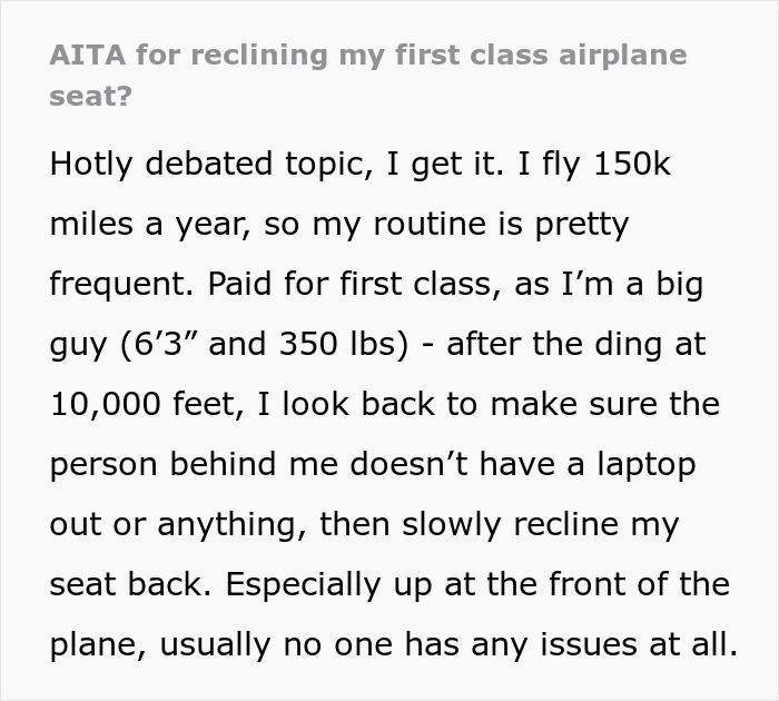 “She Reiterated That I Was Entitled To Recline My Seat”: Guy Asks For Flight Attendant’s Backup After Being Criticized By The Passenger Behind Him “She Reiterated That I Was Entitled To Recline My Seat”: Guy Asks For Flight Attendant’s Backup After Being Criticized By The Passenger Behind Him