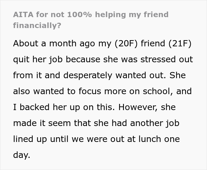 Friend Asks Woman To Pay For Everything When They Go Out Since She Lost Her Job, Gets “Not Happening” Reply Friend Asks Woman To Pay For Everything When They Go Out Since She Lost Her Job, Gets “Not Happening” Reply