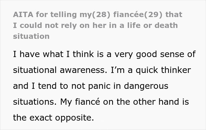 "She Has The Survival Instinct Of A Panda Raised In Captivity": Guy Reprimands Fiancée After She Panics In A Dangerous Situation "She Has The Survival Instinct Of A Panda Raised In Captivity": Guy Reprimands Fiancée After She Panics In A Dangerous Situation