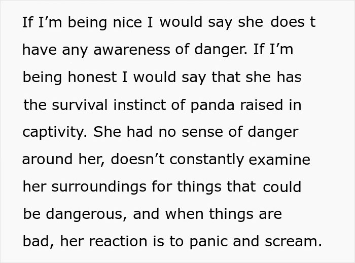 "She Has The Survival Instinct Of A Panda Raised In Captivity": Guy Reprimands Fiancée After She Panics In A Dangerous Situation "She Has The Survival Instinct Of A Panda Raised In Captivity": Guy Reprimands Fiancée After She Panics In A Dangerous Situation