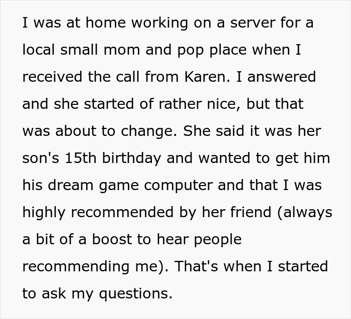 “She Exploded In A Rage”: PC Guru Is Left Dealing With Karen Over Her Son’s $2,000 Birthday Gift, Until Her Husband Gets Involved “She Exploded In A Rage”: PC Guru Is Left Dealing With Karen Over Her Son’s $2,000 Birthday Gift, Until Her Husband Gets Involved
