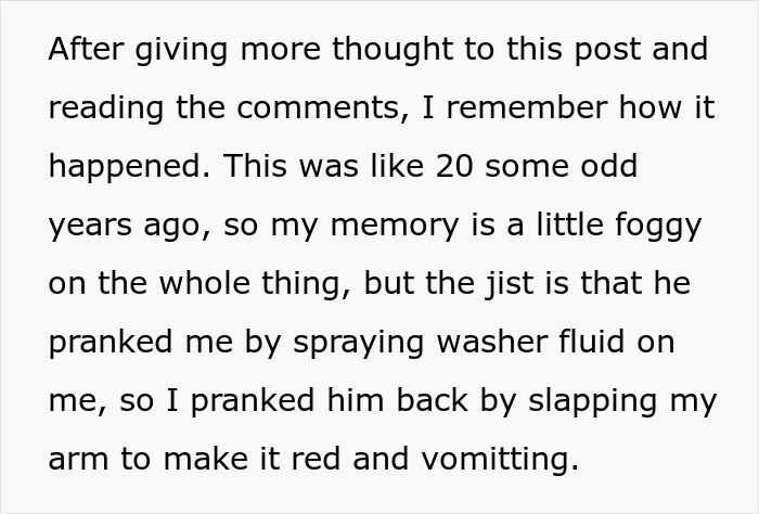 Employee Gets Sweet Revenge On A Manager Who Splashed Windshield Washer Fluid On Their Arm As A Joke
