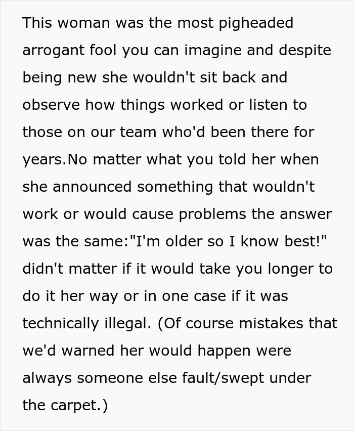Manager Believes Age Equals Seniority And Demands Employee Do As She Says, They Maliciously Comply And Leave Her To Deal With The Fallout Manager Believes Age Equals Seniority And Demands Employee Do As She Says, They Maliciously Comply And Leave Her To Deal With The Fallout