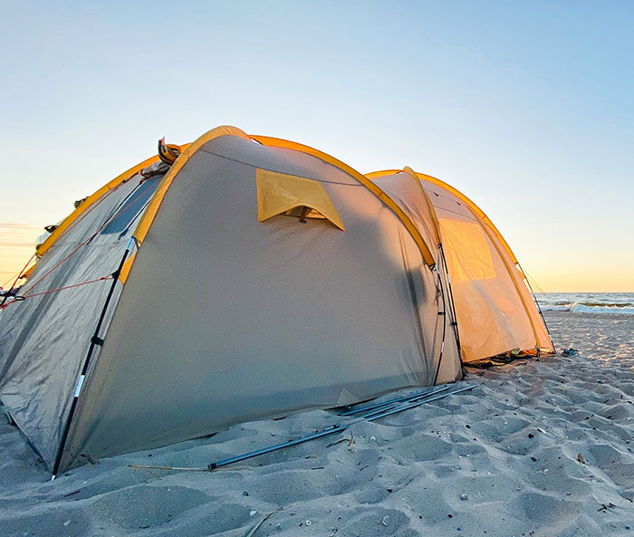 Huge gray tent at the beach
