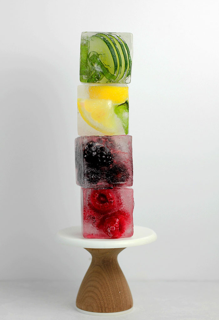 Ice cubes with fruits and vegetables