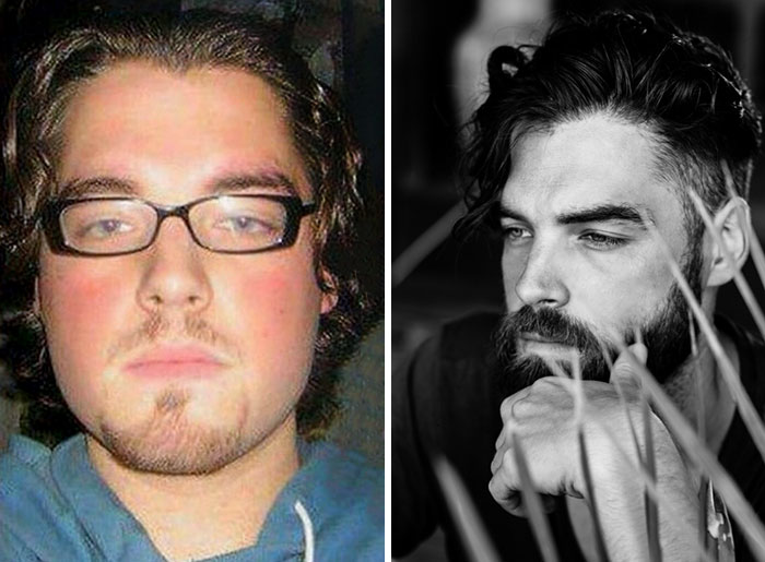Antes y después de adelgazar, dejarme barba y empezar a modelar a los 30 años