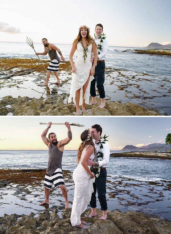 Jason Momoa, Who Played Aquaman, Crashes A Couple's Wedding Photo