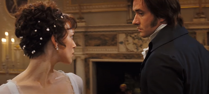 Elizabeth Bennet and Mr. Darcy are dancing in the ball