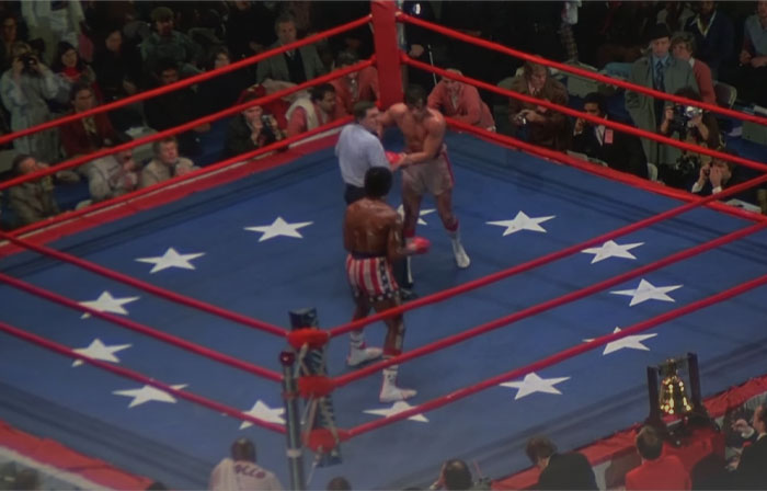 Rocky fighting Apollo on the ring 